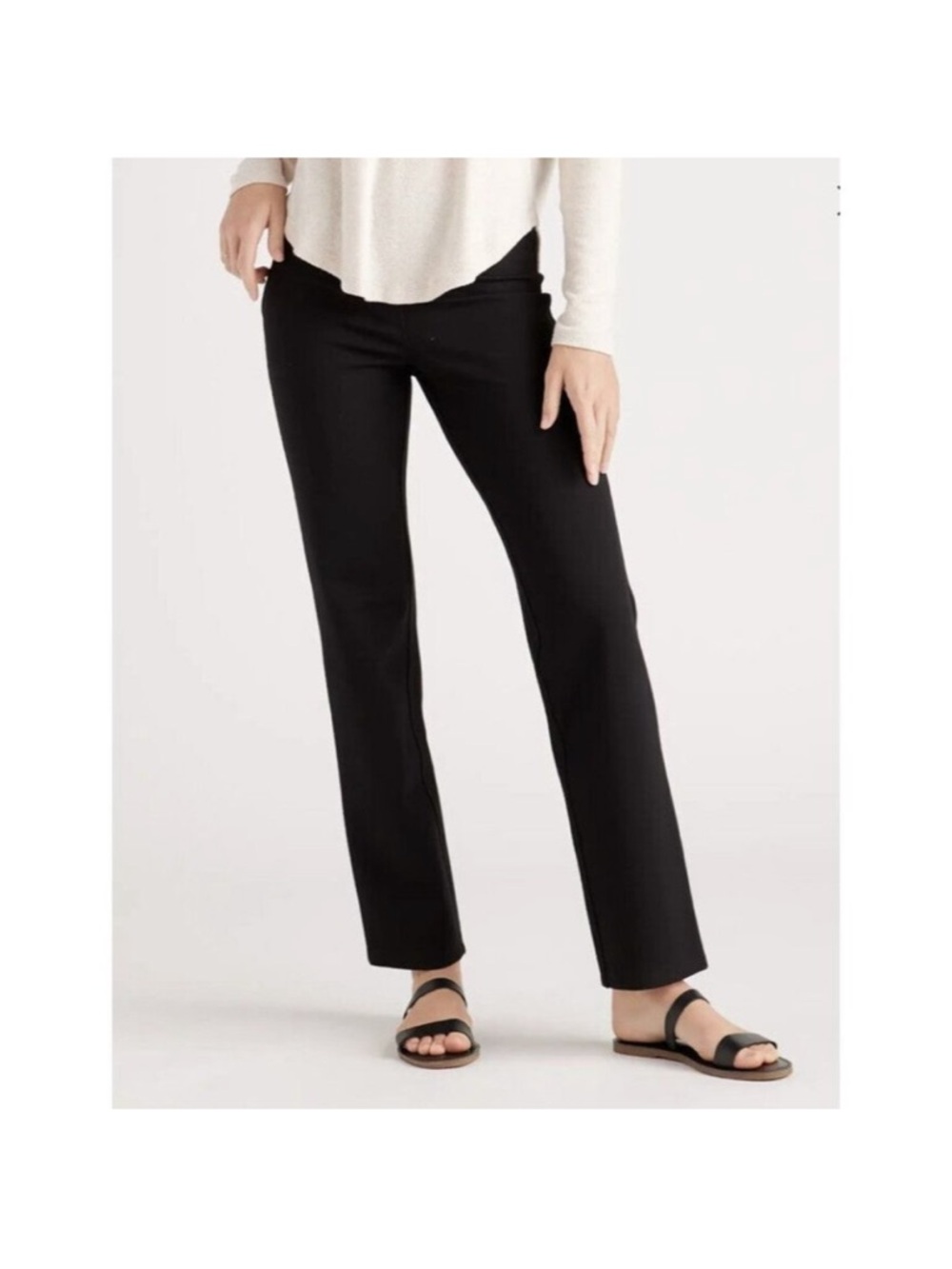 Quince Womens Ultra-Stretch Ponte Straight Leg Pant Black Pull On S Tall